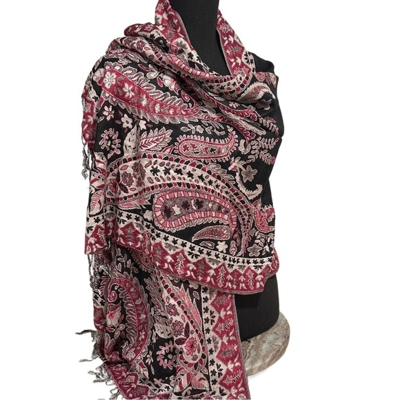 Elegant Large Shawl Wrap Double-sided Super Soft Quality Rayon Silver Black Pink - Picture 8 of 16